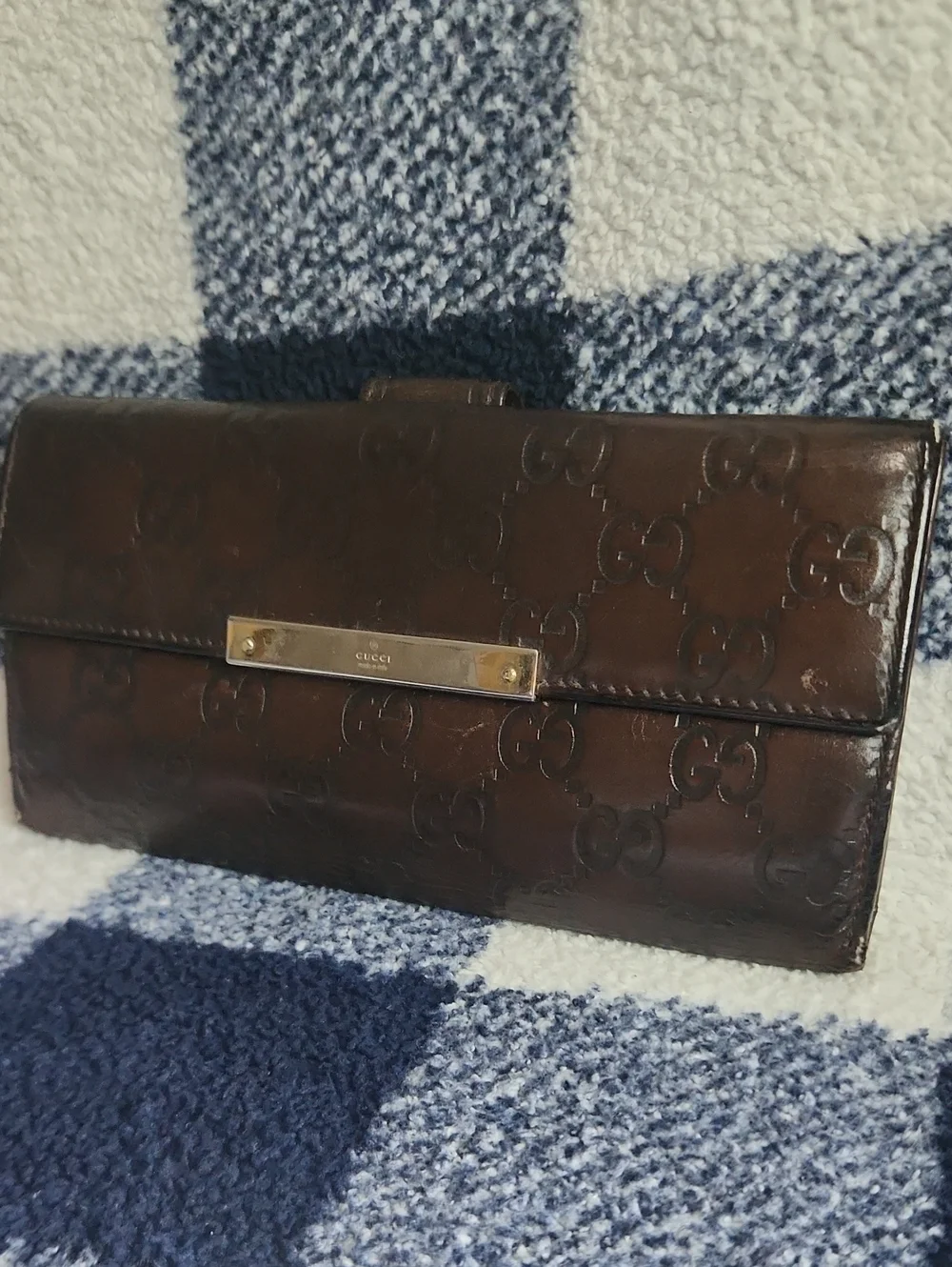 Gucci Dark Brown Embossed GG Leather Wallet with Gold Plate - Picture 1 of 7